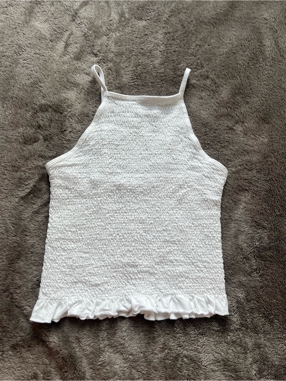 SO White Smocked Ruffle-Hem Camisole